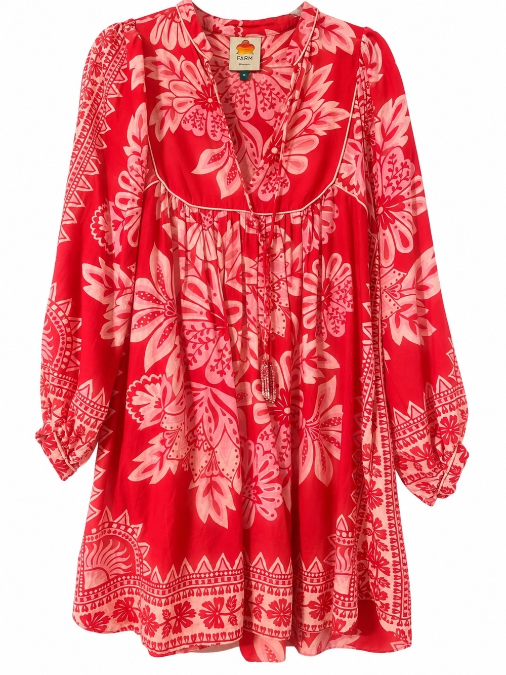 FARM Rio Flora Tapestry Linen Blend Tassel Mini Dress M